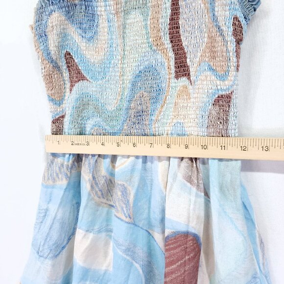 Aritzia Wilfred Linen Mini Dress Size Small Water Color Tiered Shirred Top - Picture 4 of 11